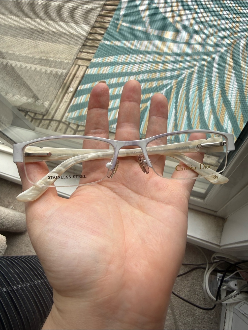 Y2K Christian Dior Pearl White Stainless Steel Semi-Rimless Glasses
